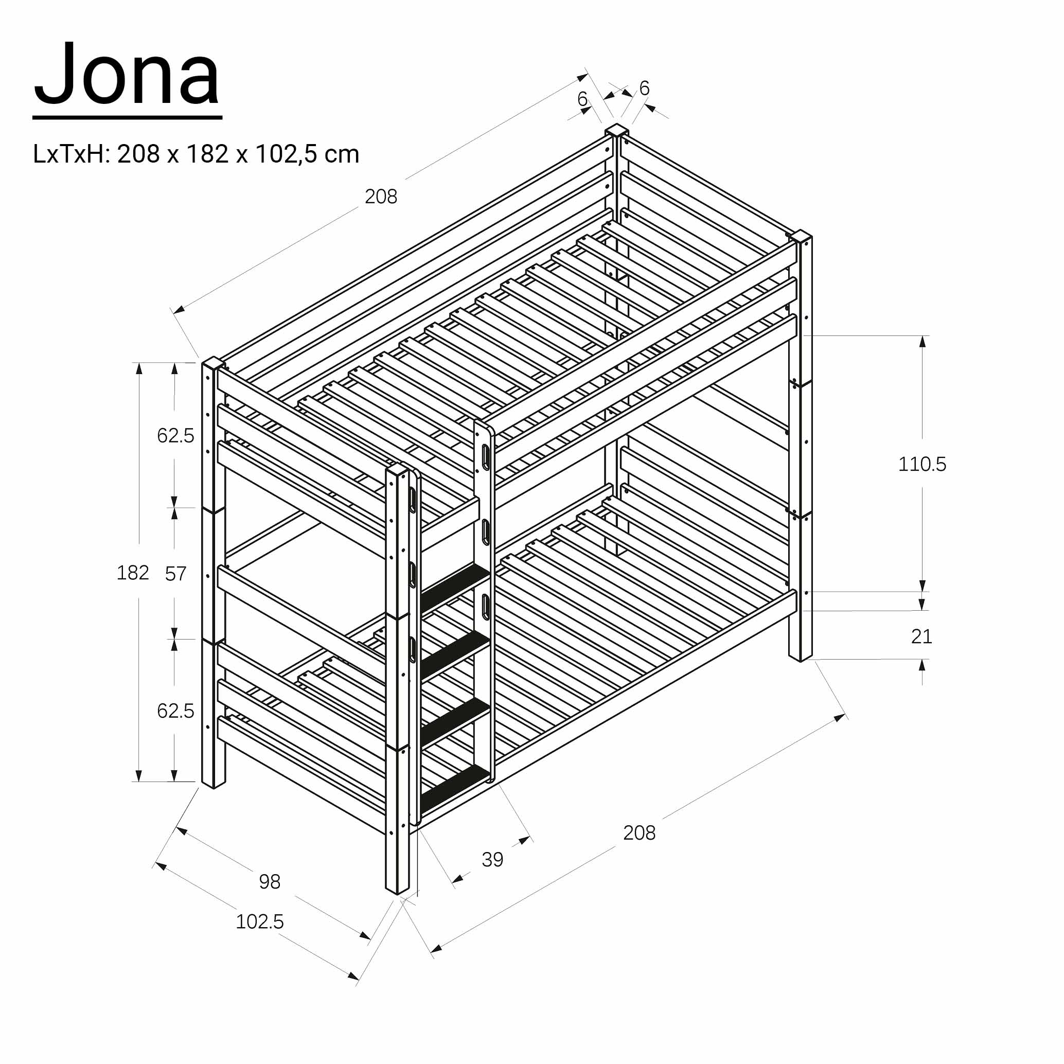 Bubema Jona – Kinder Etagenbett/Hochbett, Buche massiv, natur oder weiß lackiert