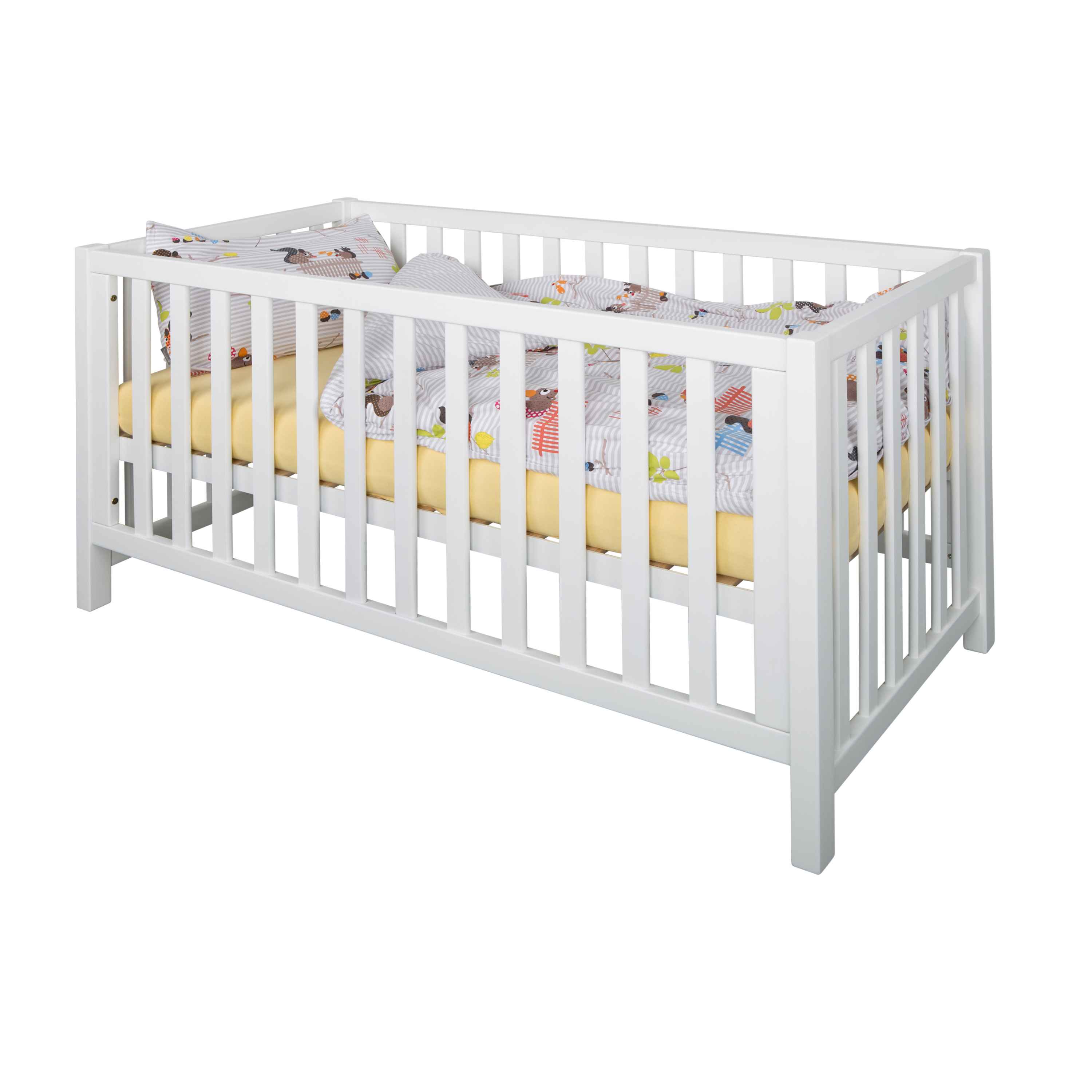 Komplettset Nils classic – Babybett mit Matratze, Decke und Kissen, in der Größe 70x140cm, Farbe: weiß