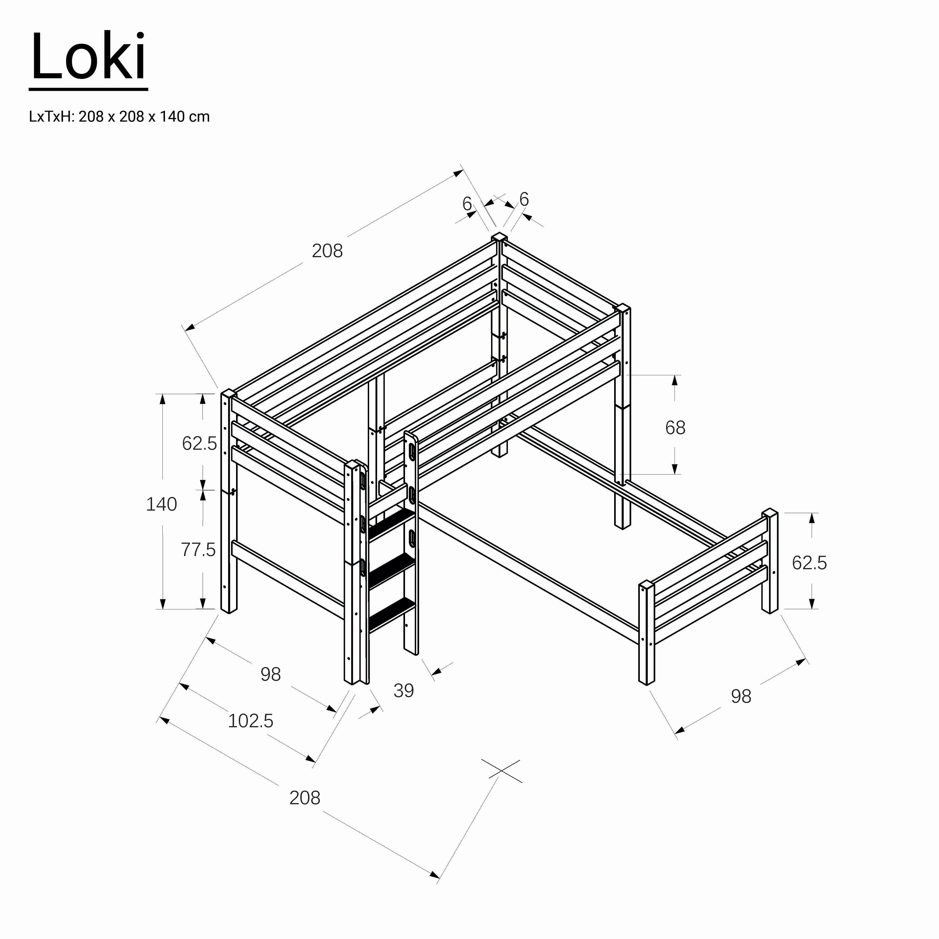 Bubema Loki – Kinder Etagenbett/Hochbett, Buche massiv, natur oder weiß lackiert