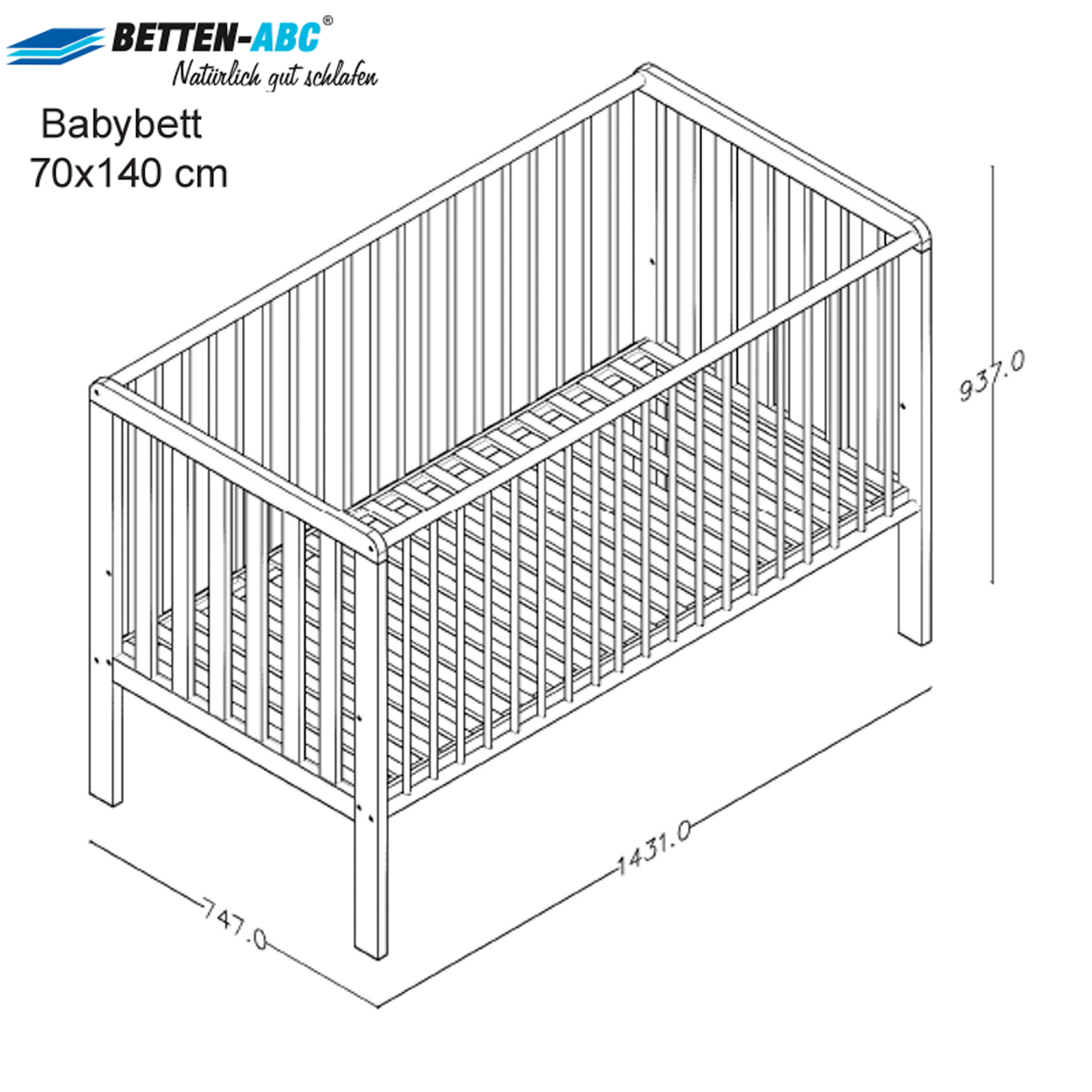 Bubema Nils 2.0 - Babybett aus massiver Buche, zwei Farben, 70x140 cm