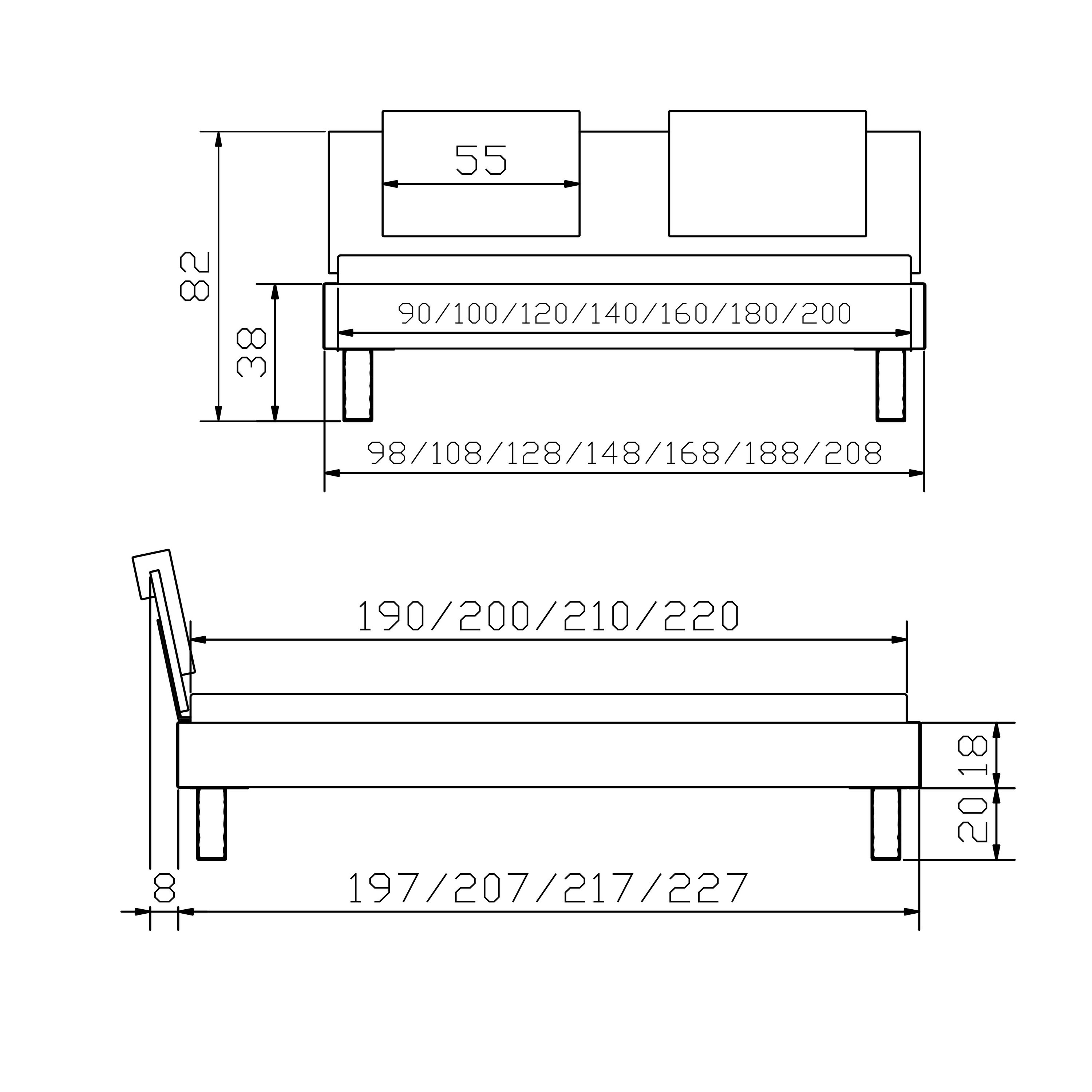 Hasena Top-Line - Bett in modernem Design, Farbe Beton, Kopfteil Advance 18 mit Dekokissen