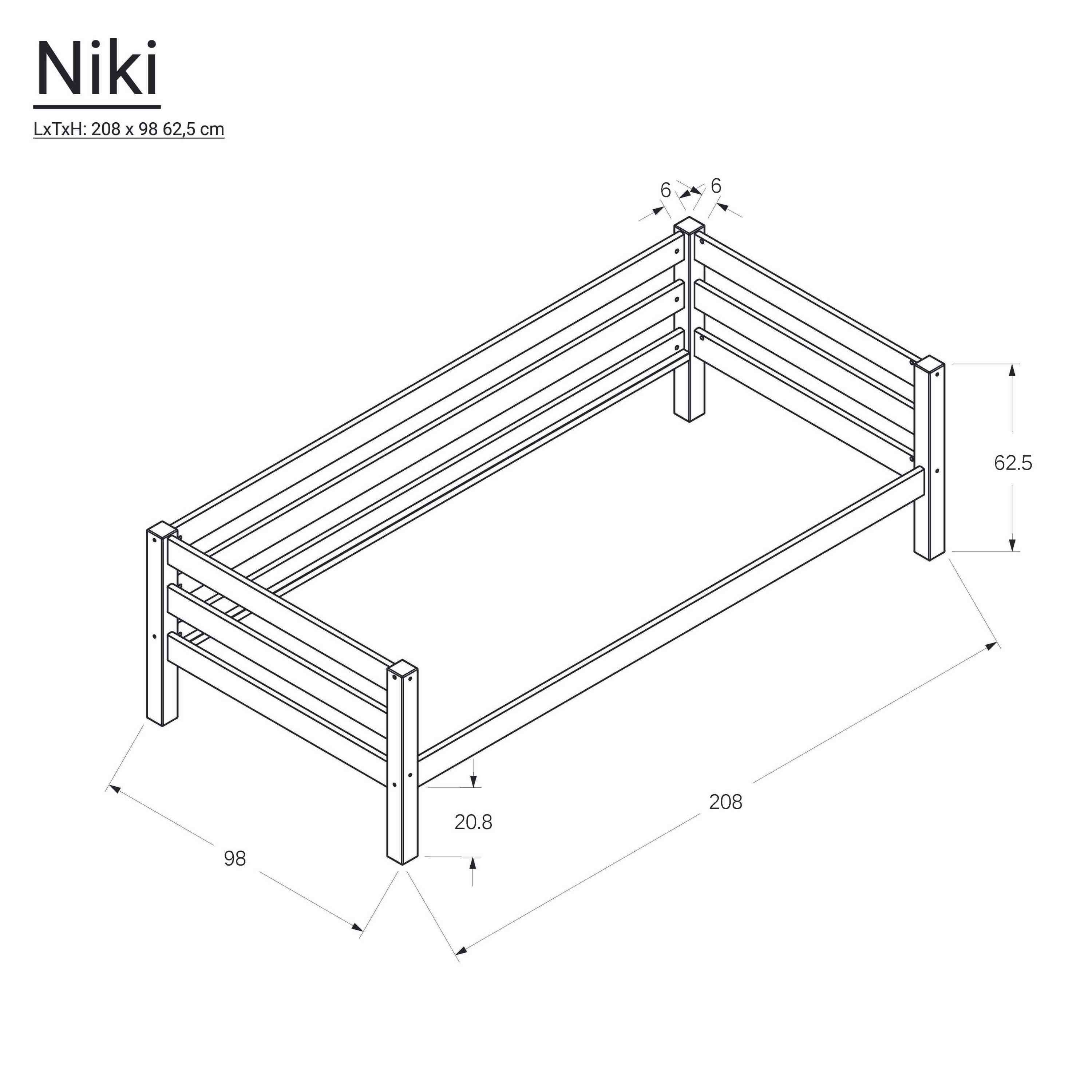 Kombiset Niki – Einzelbett mit Rollrost, mit Bettschublade, weiß