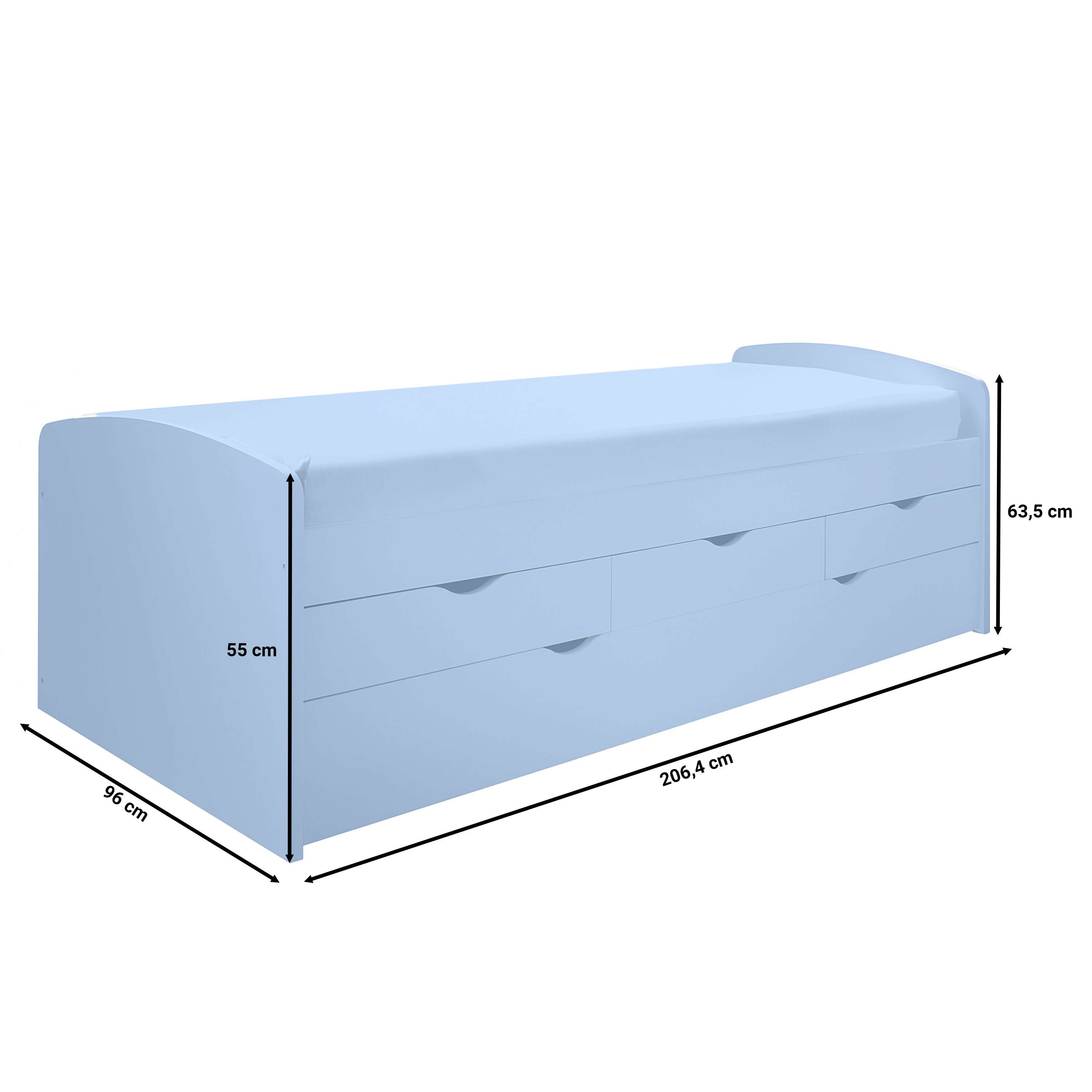 Komplettset Leno – Funktionsbett mit Schubladen und Bettkasten, inklusive Rollrost und Matratzen