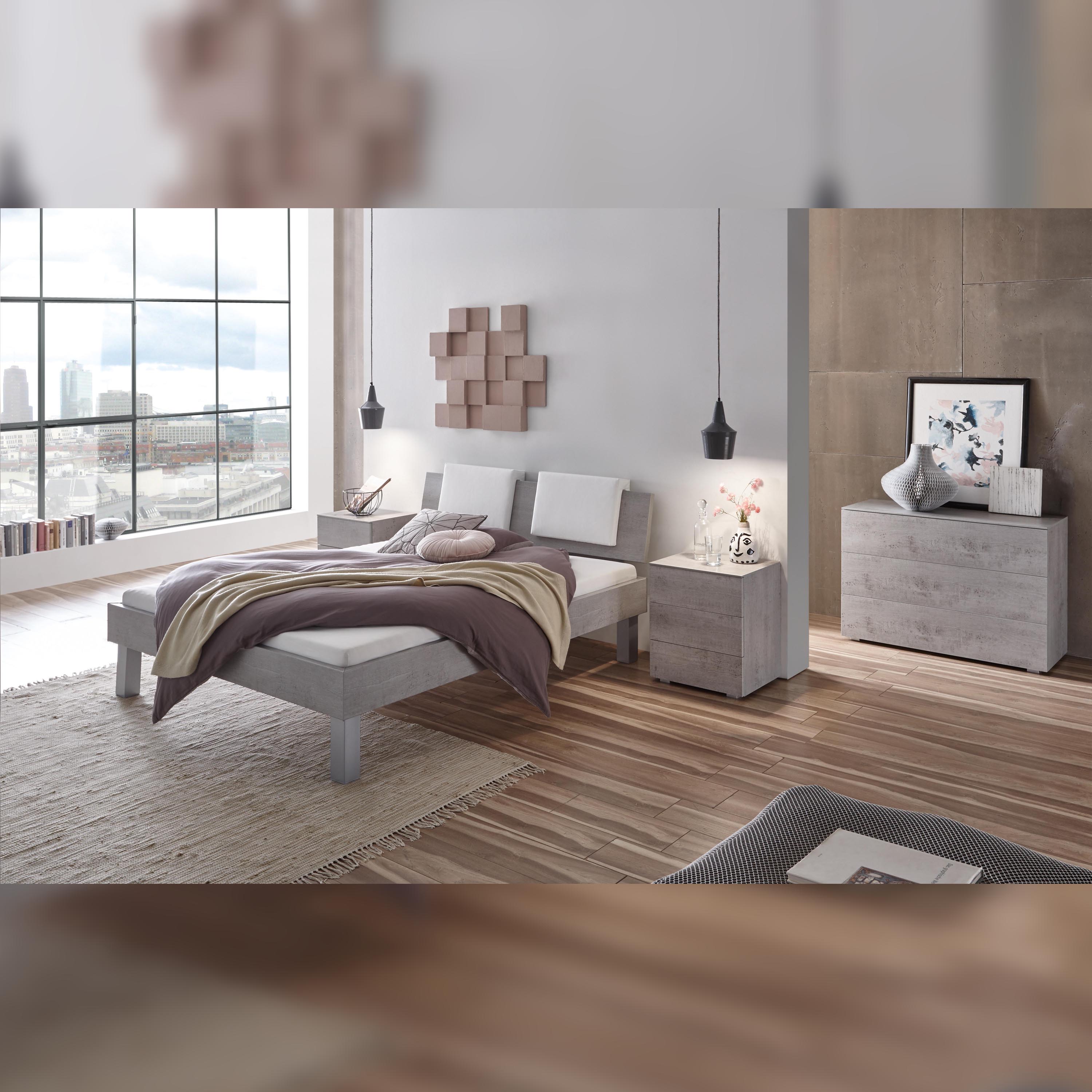 Hasena Top-Line - Bett in modernem Design, Farbe Beton, Kopfteil Advance 18 mit Dekokissen