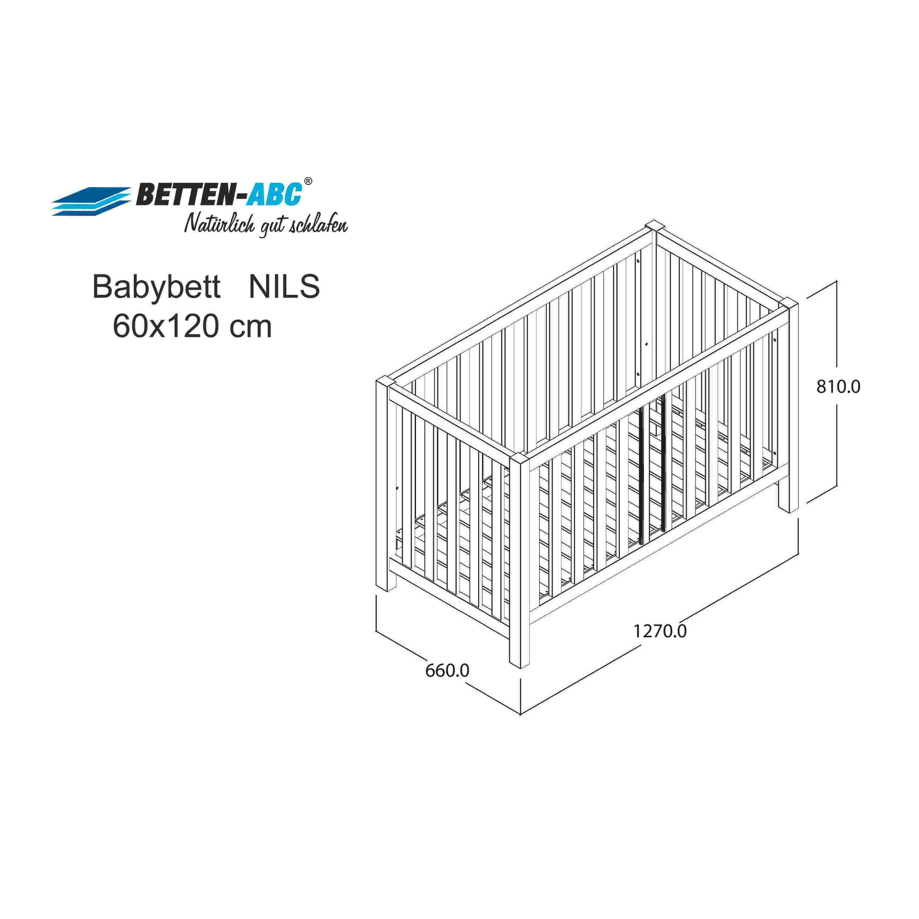 Komplettset Nils classic – Babybett mit Matratze, Decke und Kissen, natur, 60x120 cm