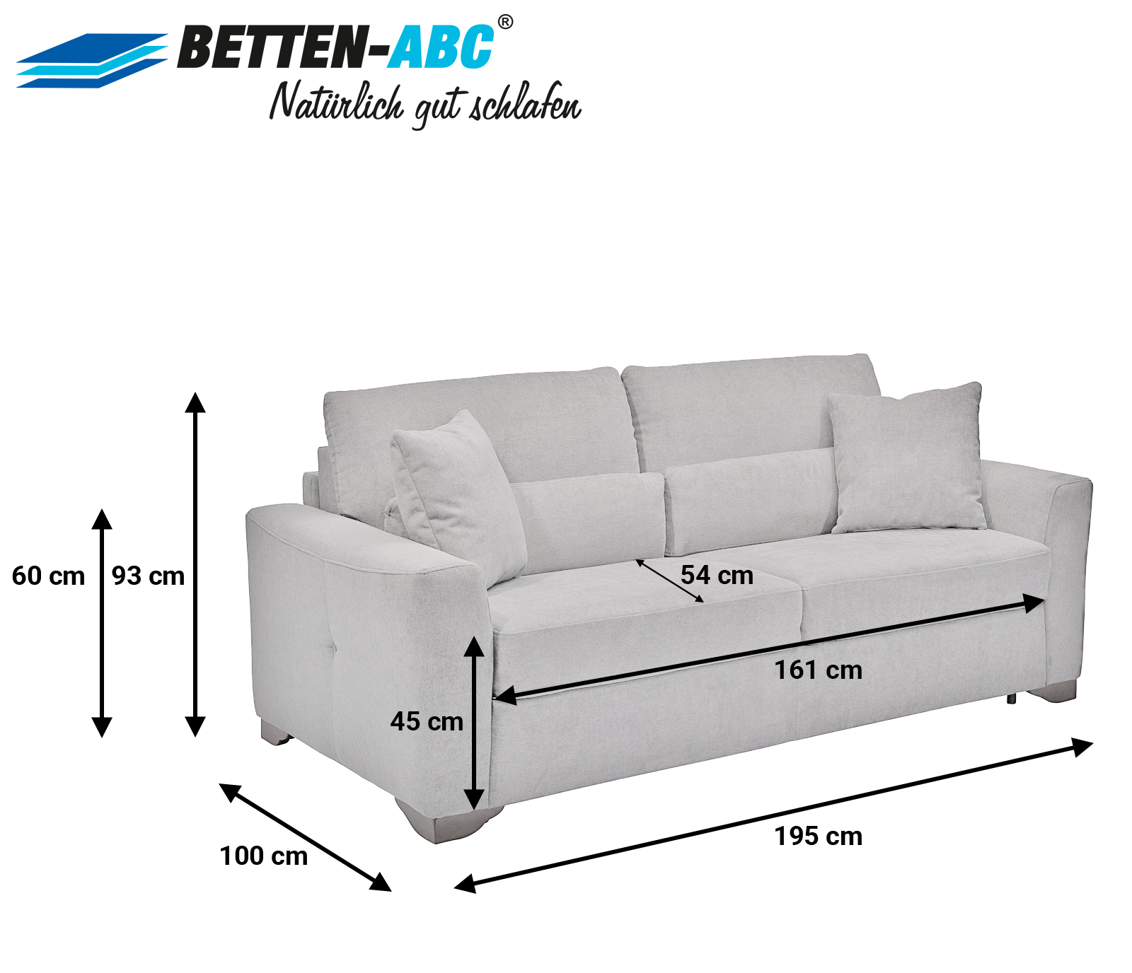 Betten-ABC Modino - Schlafsofa inklusive Matratze, Füße aus Massivholz, in modernem Grau