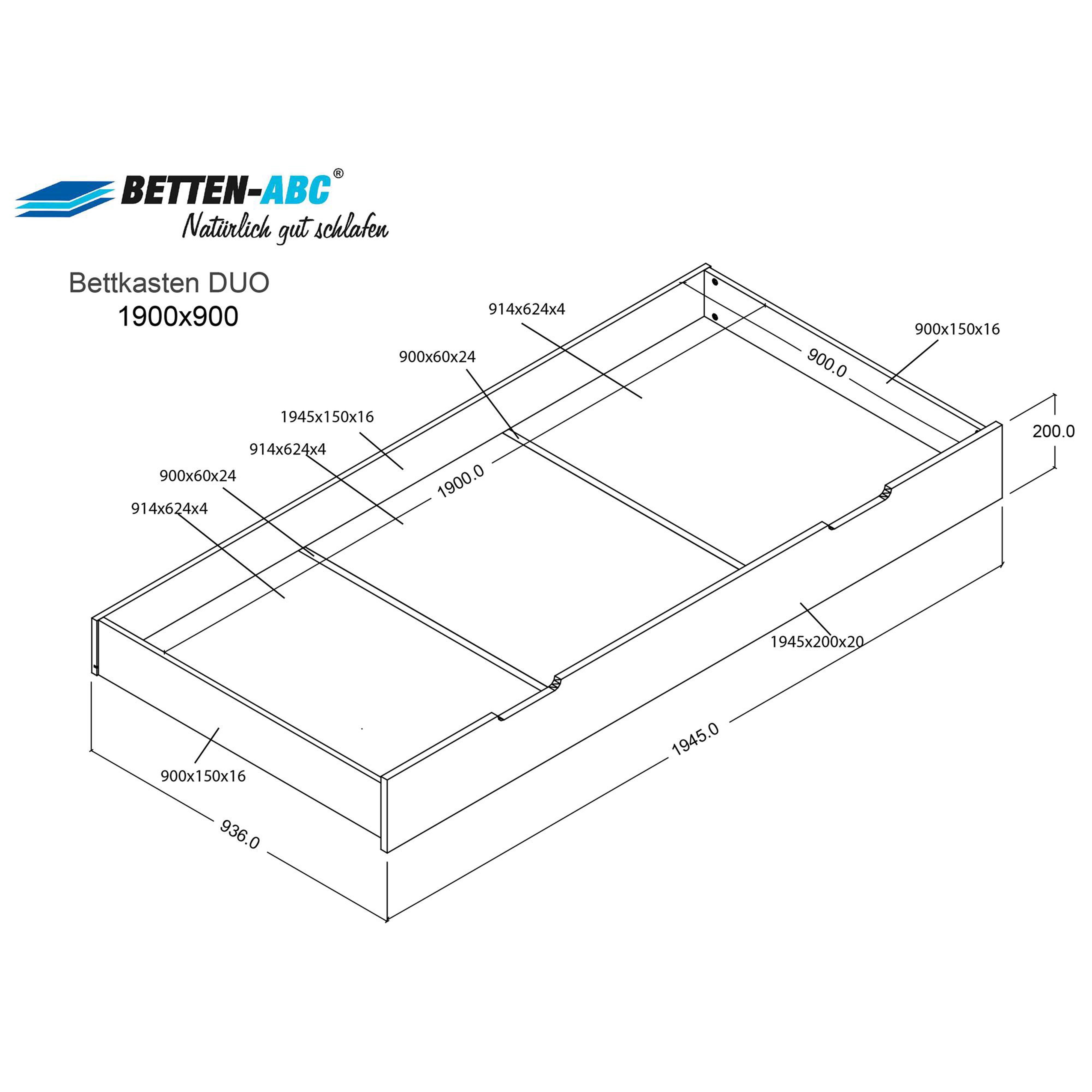 Bubema Duo – Bett mit Bettkasten aus massiver Buche, inkl. Rollrost