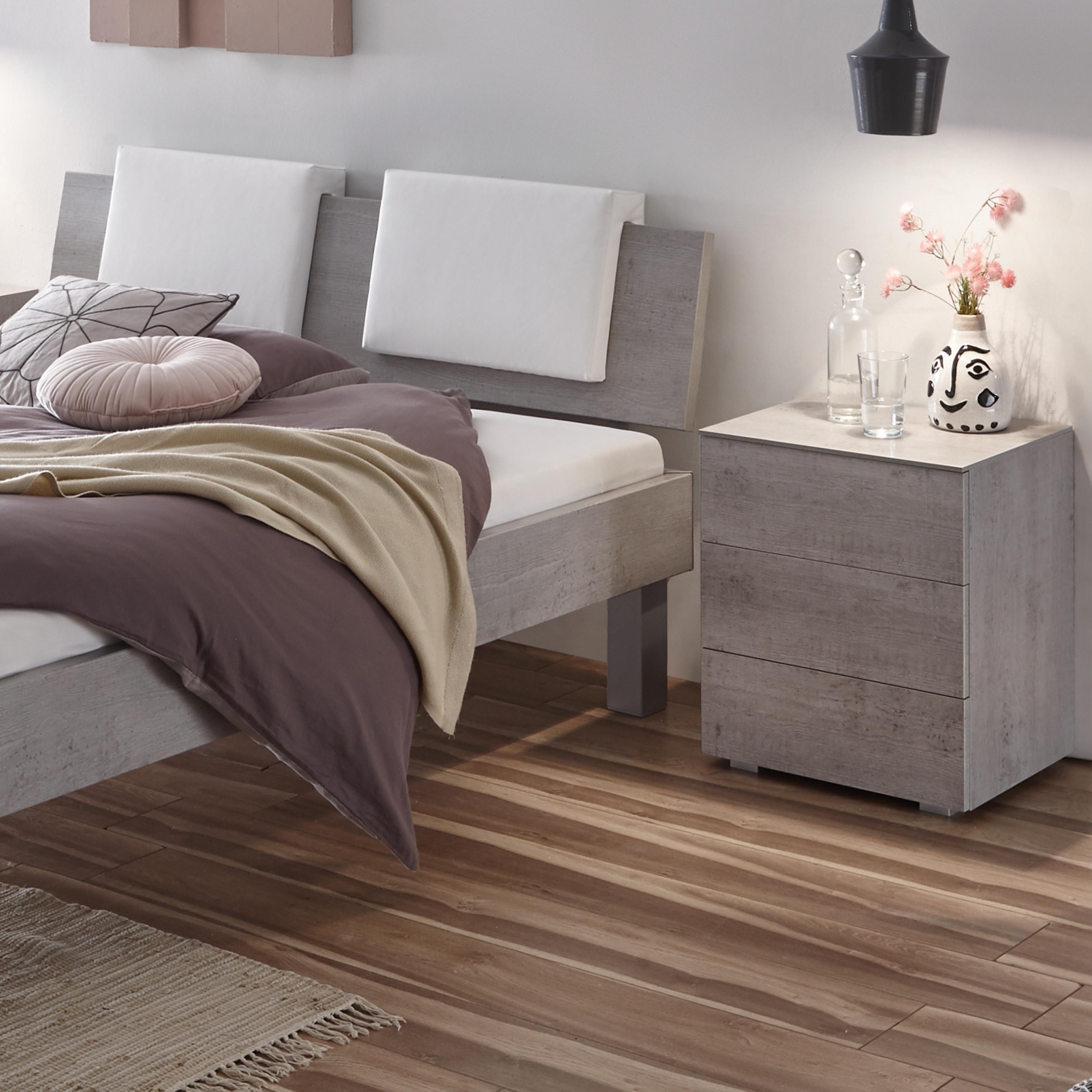 Hasena Top-Line - Bett in modernem Design, Farbe Beton, Kopfteil Advance 18 mit Dekokissen