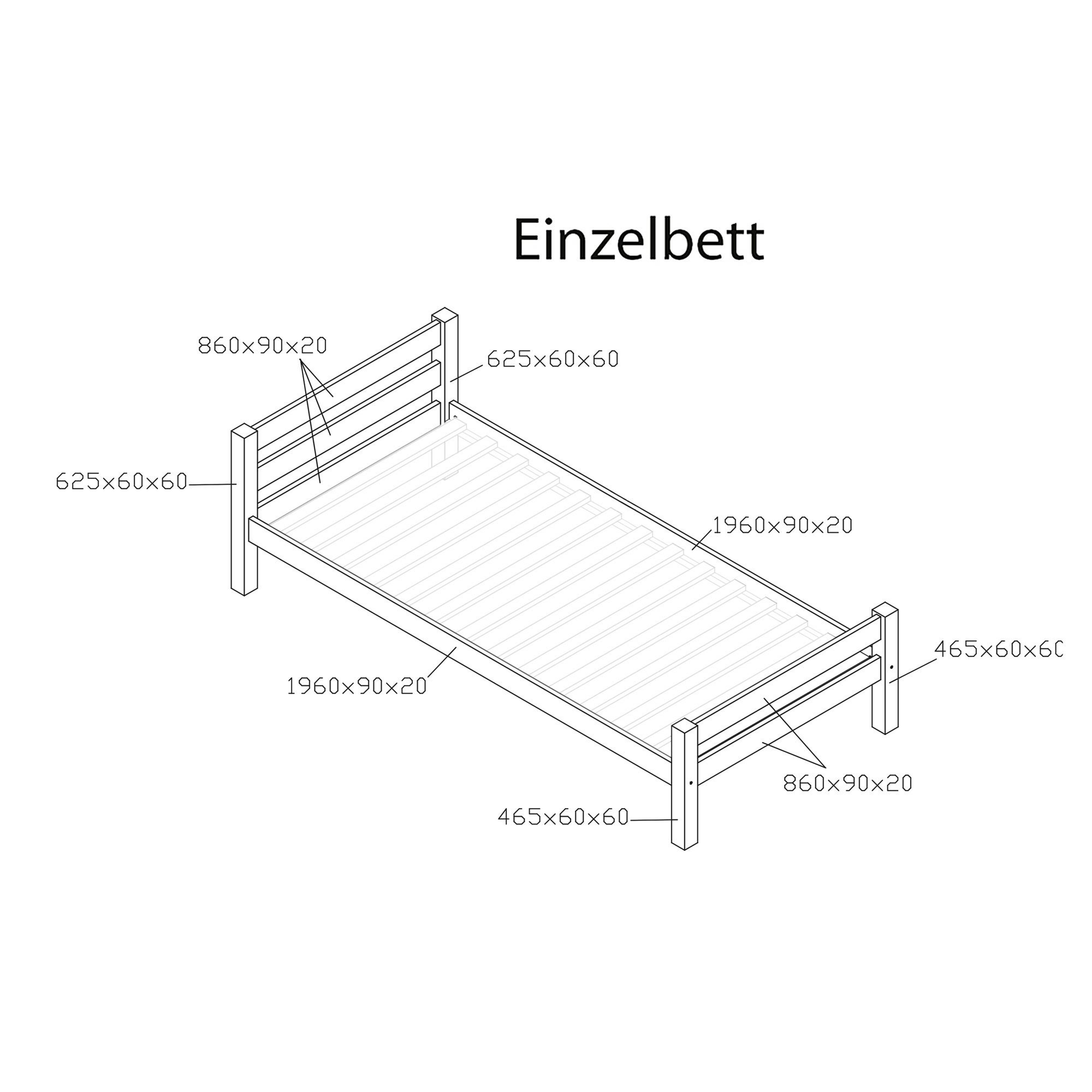 Bubema Bambi – Einzelbett aus massiver Buche, natur geölt, 90x200 cm 