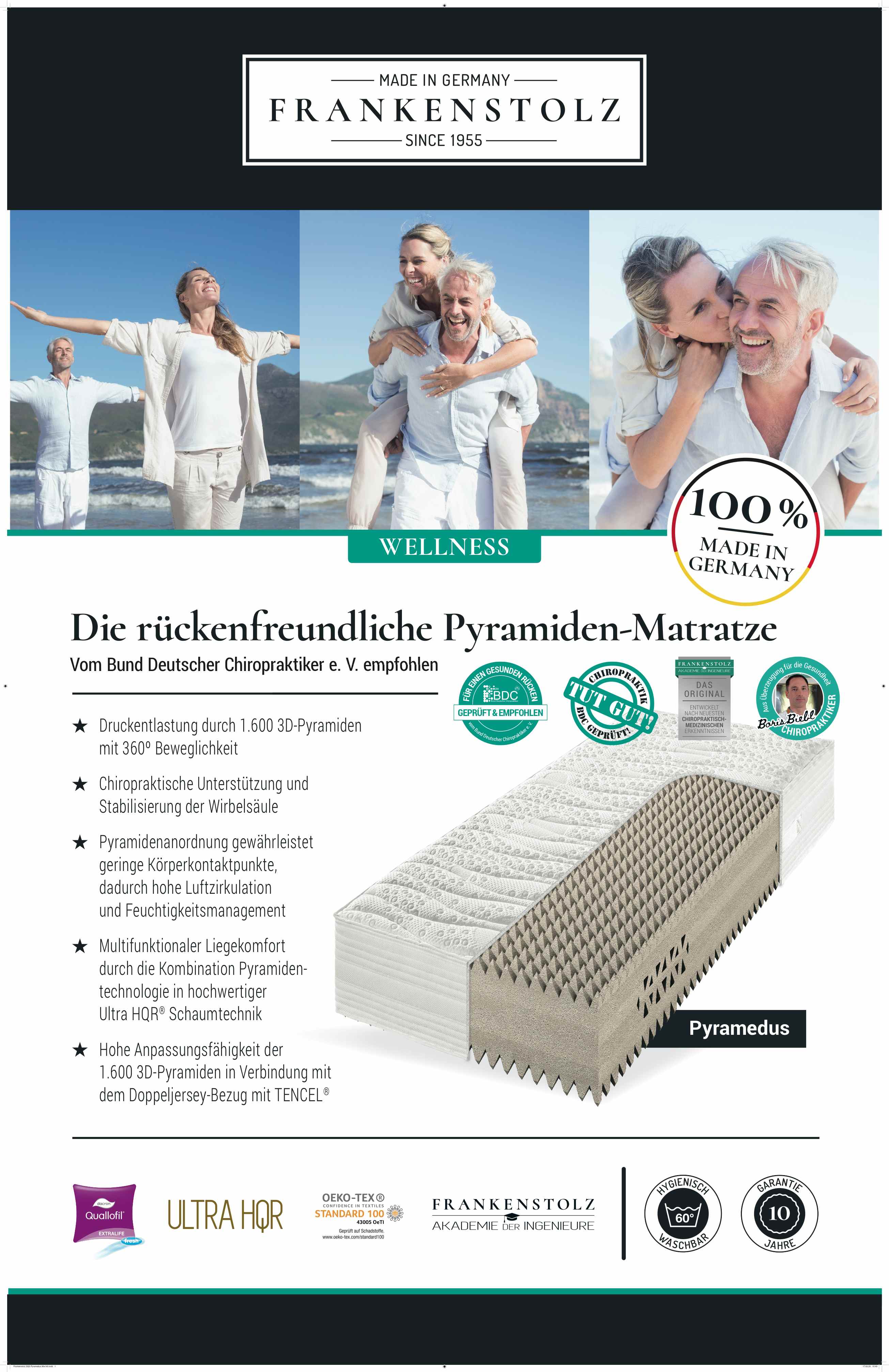 Frankenstolz PYRAMEDUS® Kaltschaum - höchste Tiefenentspannung durch ca. 1.600 Pyramiden