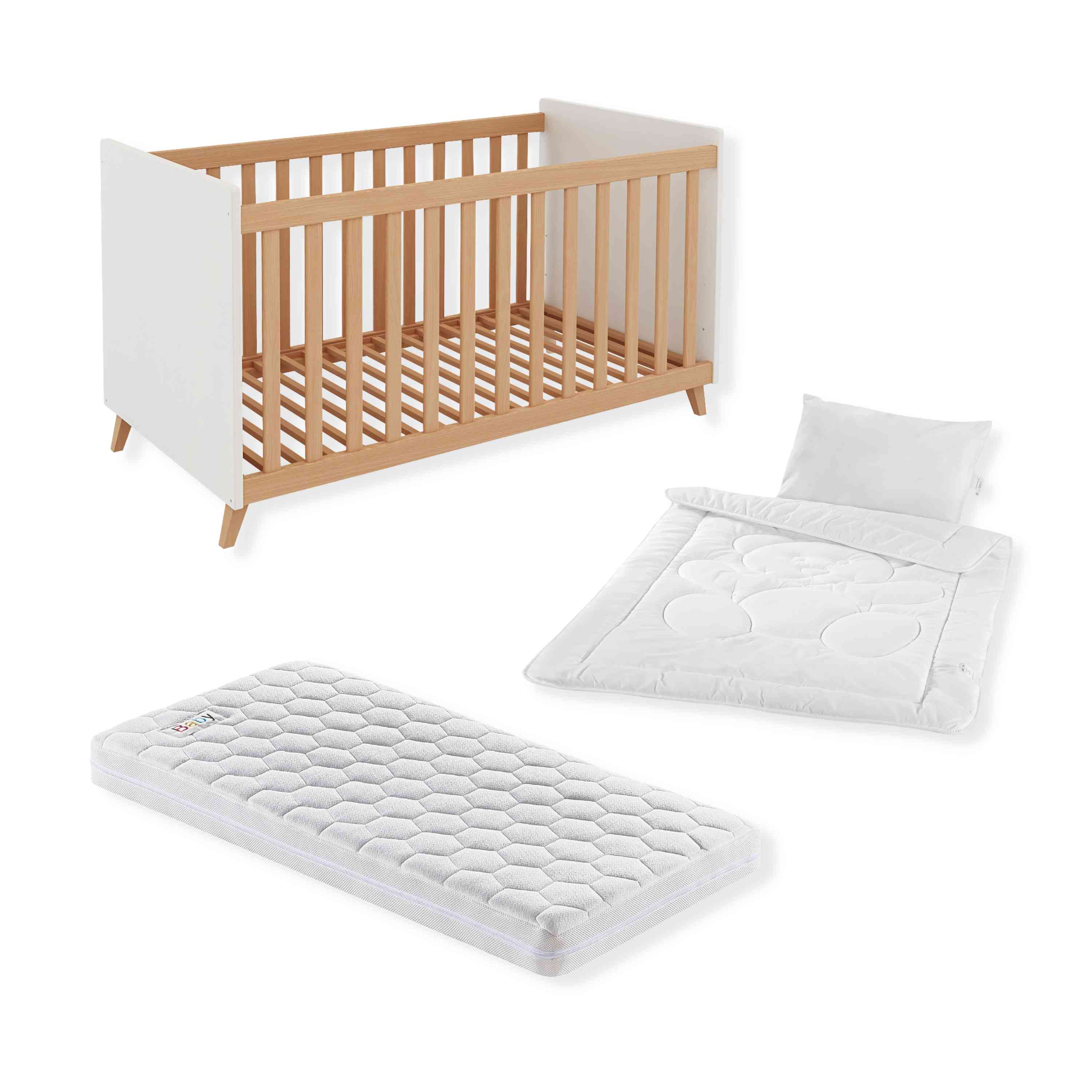 Komplettset Lino – Babybett in 70x140 cm, inkl. Lattenrost, Matratze und Bettenset