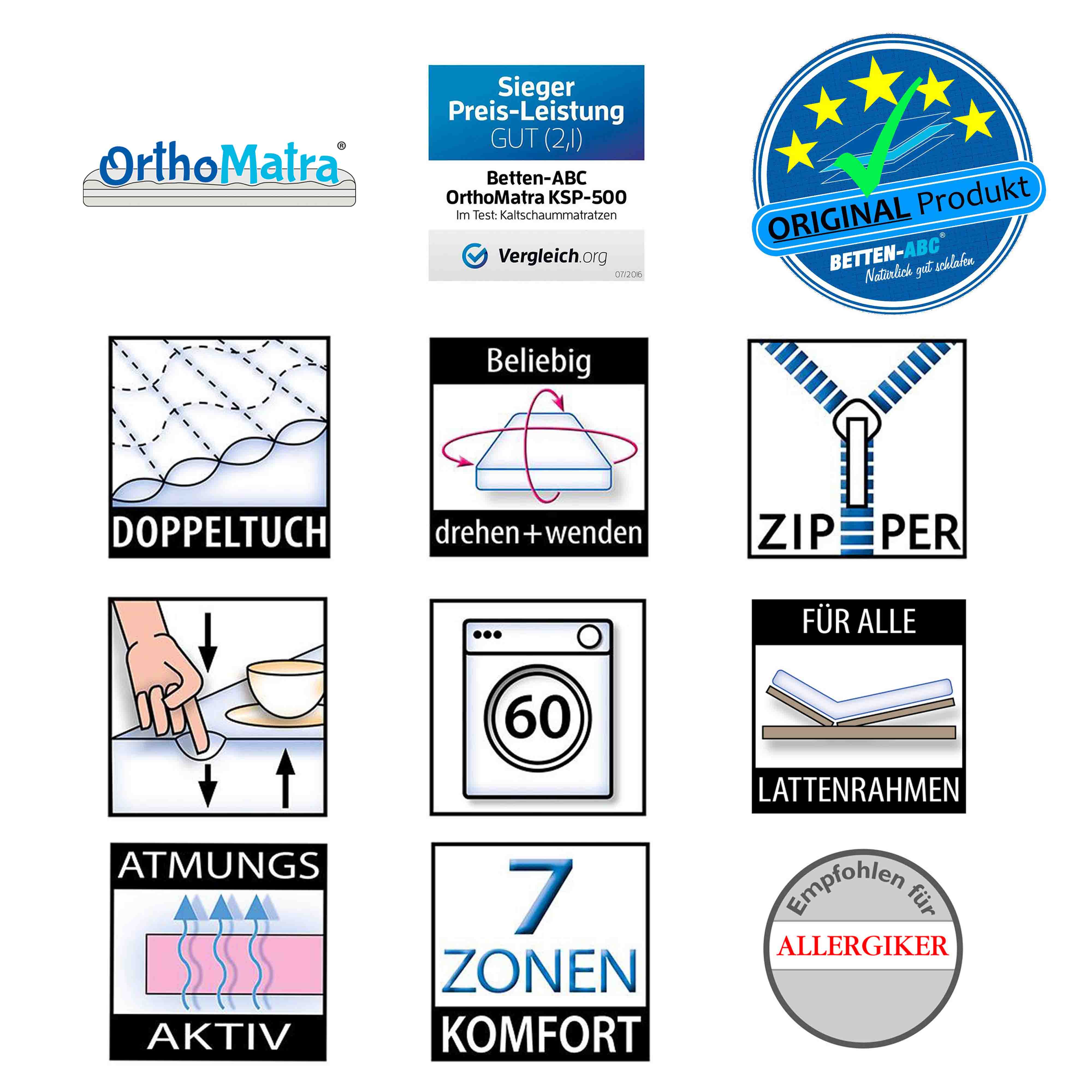 OrthoMatra KSP-500 XXL – 7-Zonen-Kaltschaummatratze in Härtegrad 4, Bezug waschbar