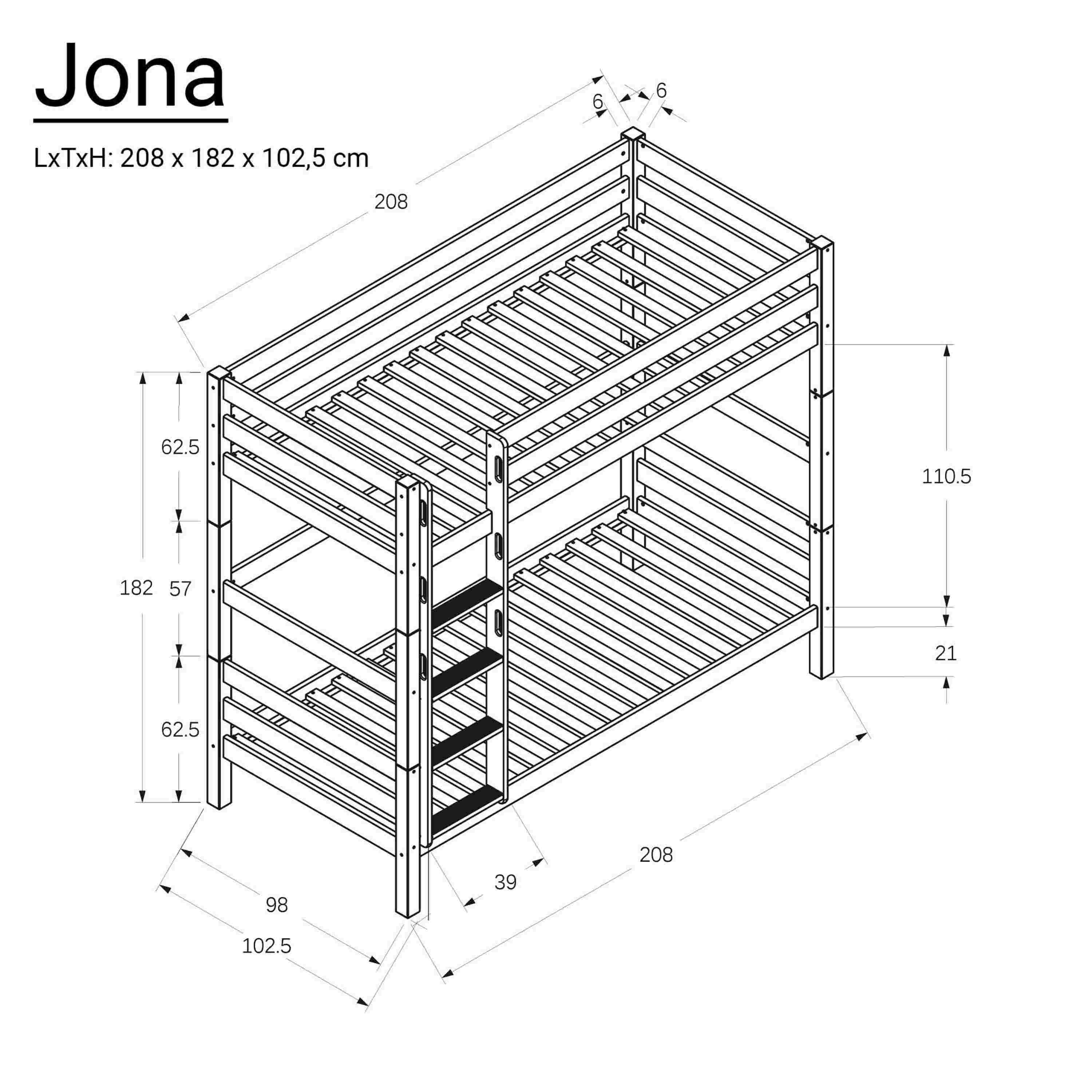 Komplettset Jona – Etagenbett mit Matratzen, Decken und Kissen, weiß lackiert