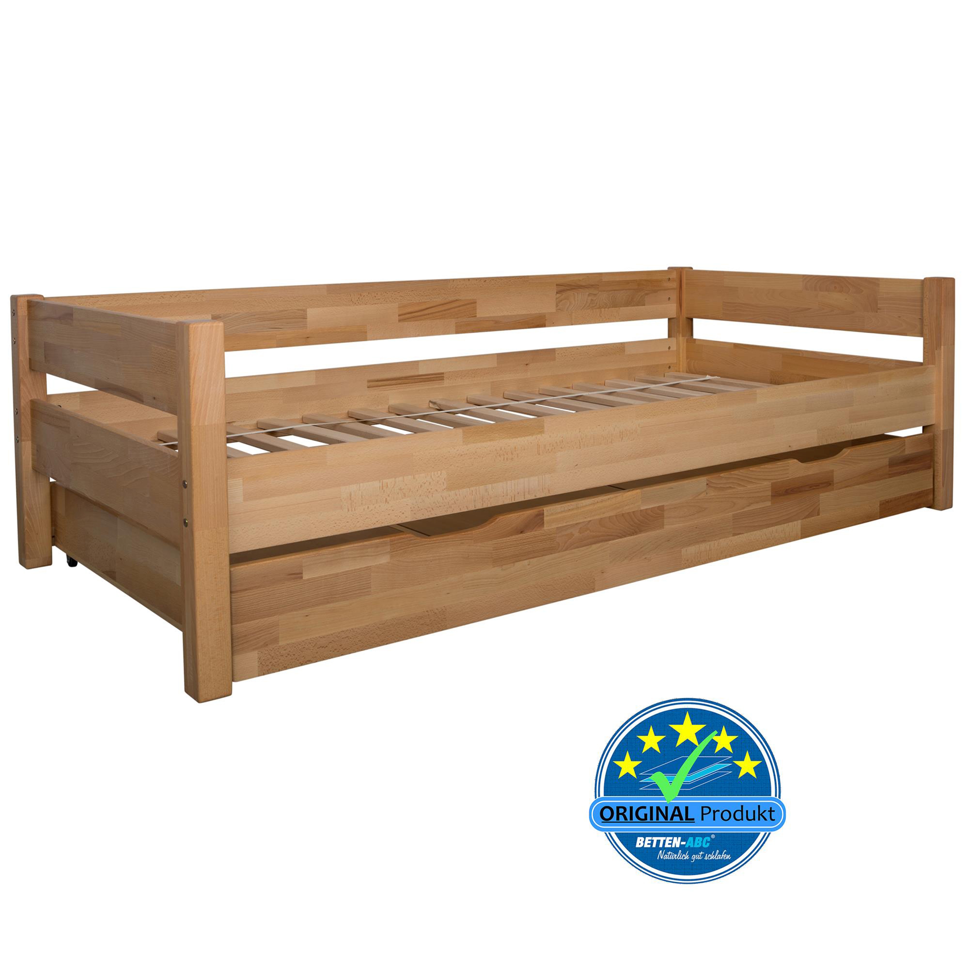 Bubema Duo – Bett mit Bettkasten aus massiver Buche, inkl. Rollrost