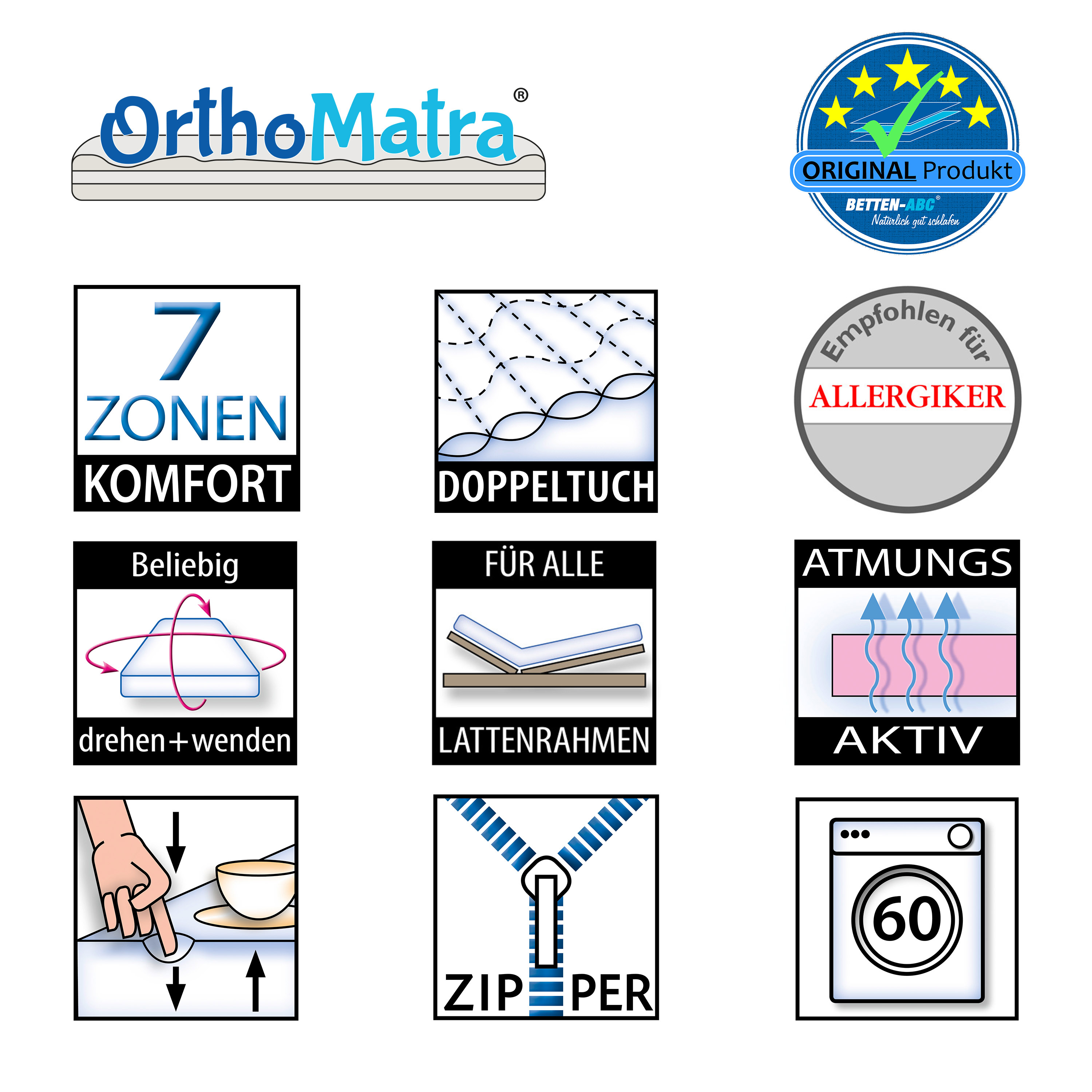 OrthoMatra Dream Spezial – Sondermaß-Kaltschaummatratze mit 7 Zonen, Härtegrad 2,5, Höhe ca. 13 cm