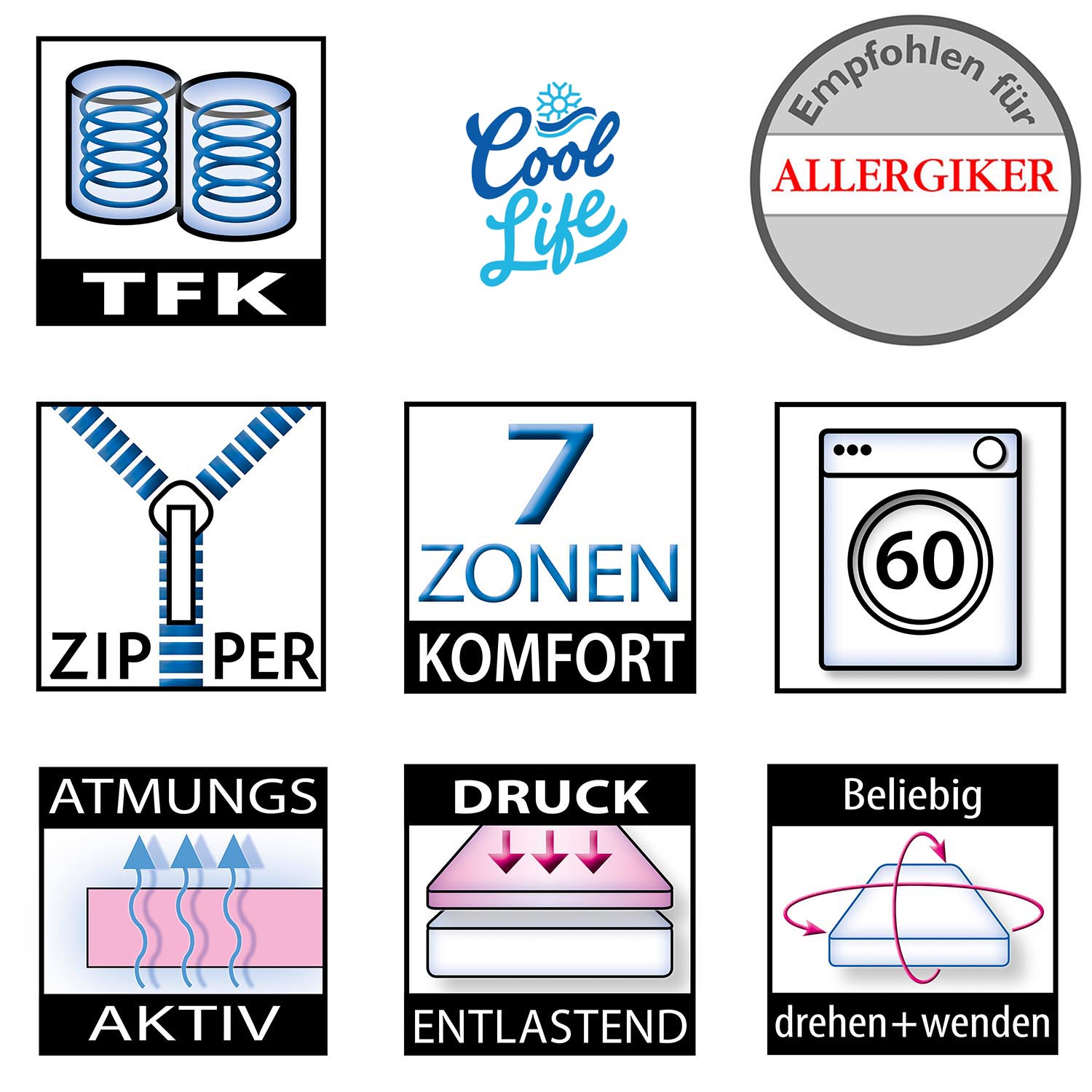 OrthoMatra XXL TFK – 7-Zonen-Taschenfederkernmatratze mit CoolLife®-Bezug, Härtegrad H4