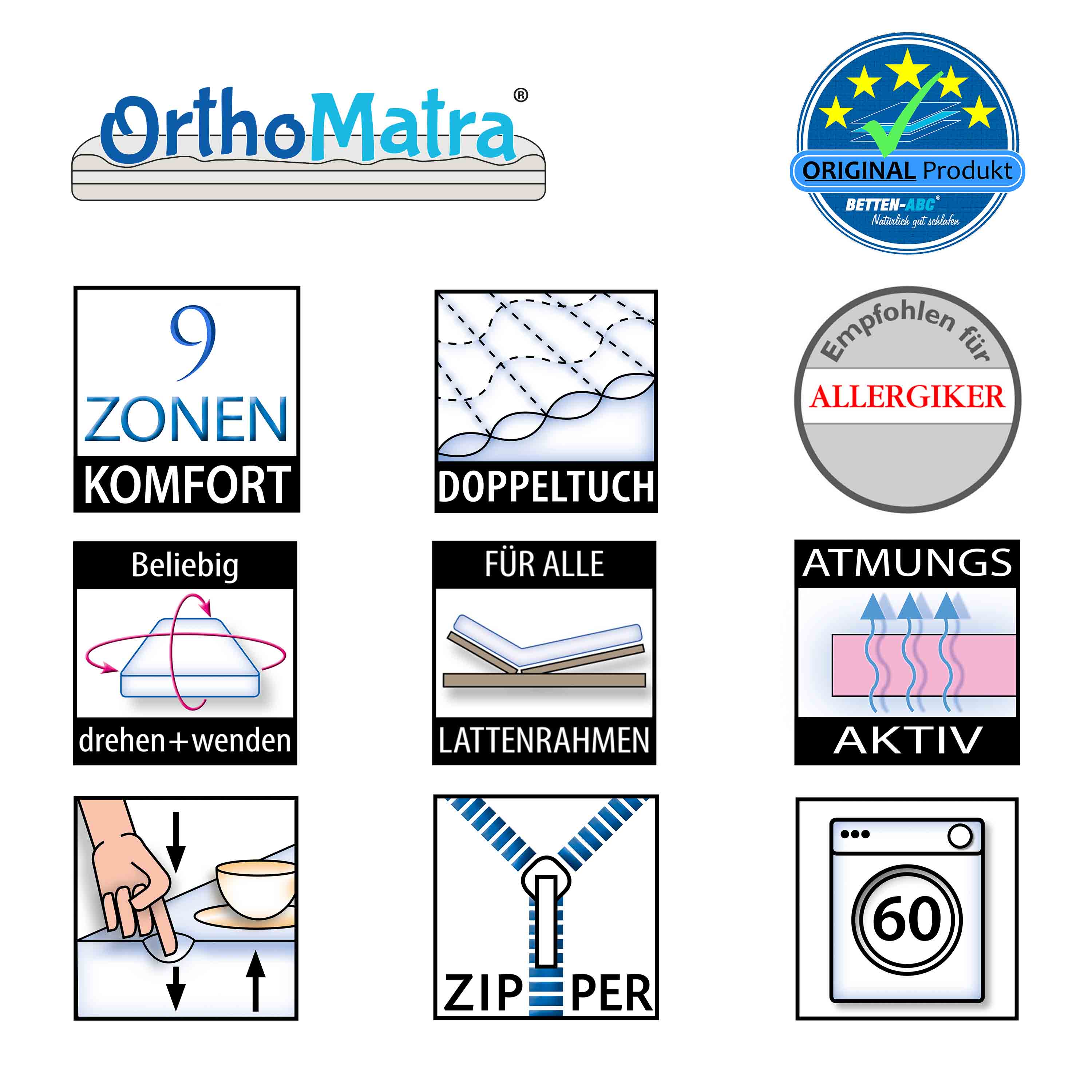 OrthoMatra KSP 1000 New Design– 9-Zonen-Kaltschaummatratze, Bezug waschbar, ca. 16 cm Höhe